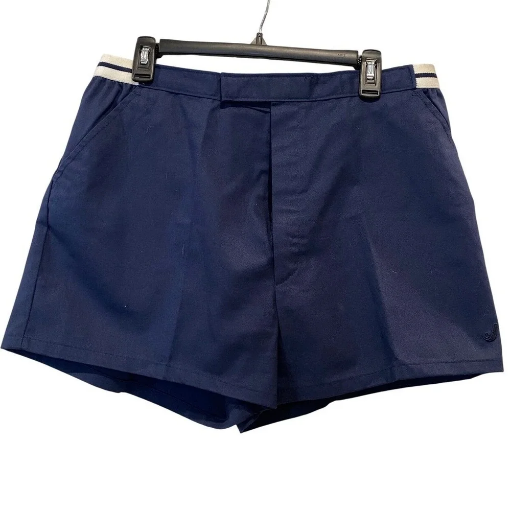 Jantzen Mens Navy Blue Golf Tennis Shorty Shorts Sz 38 Striped Waist Made in USA